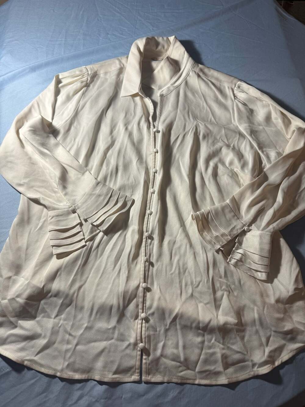 Soft Surroundings Cream Ruffle Cuff Button-Up Shirt, Size 2X
